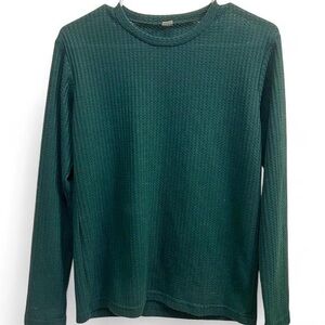 Emerald green waffle print long sleeve shirt